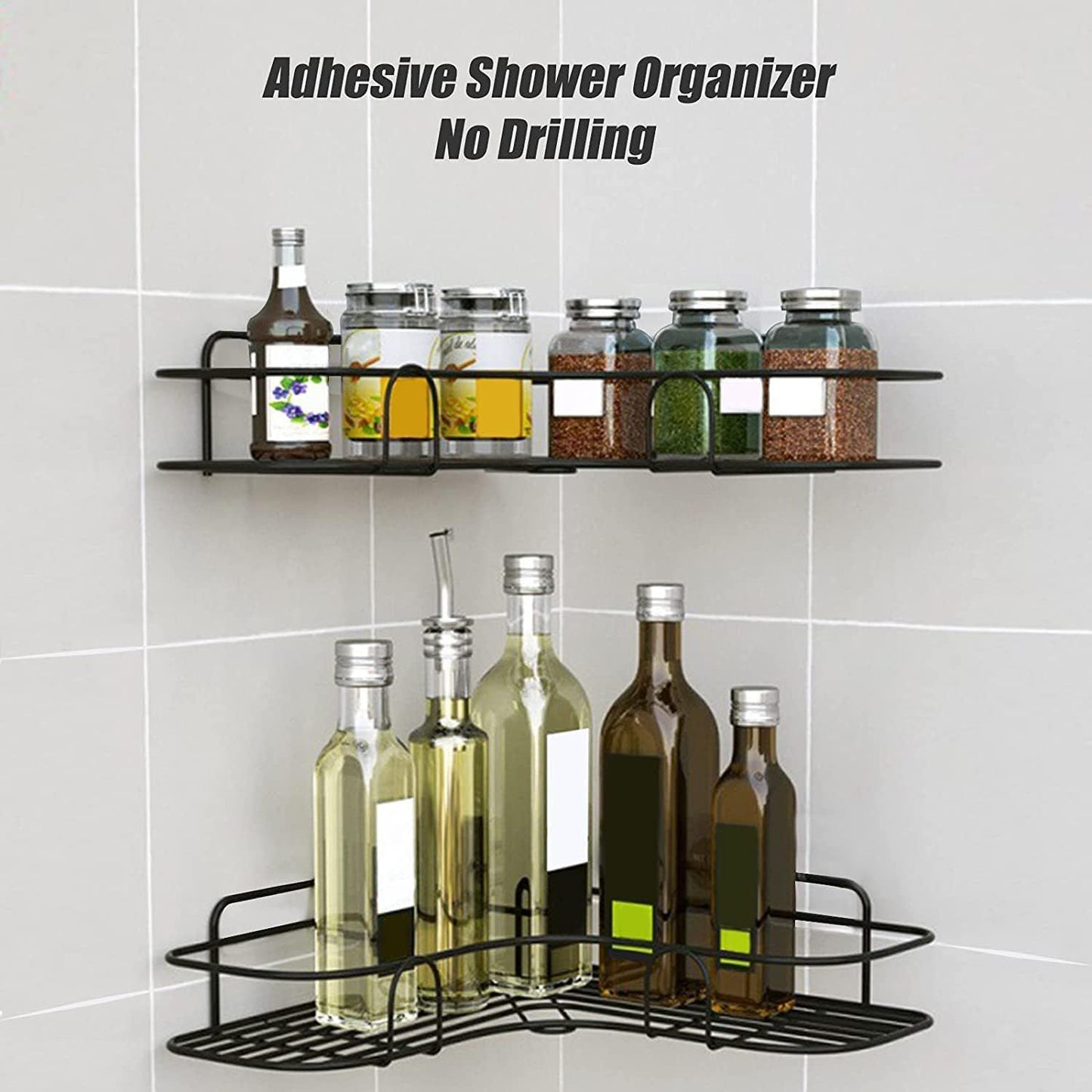 Bathroom Kitchen Punch Corner Frame Shower Shelf Wrought Iron Shampoo Storage Rack